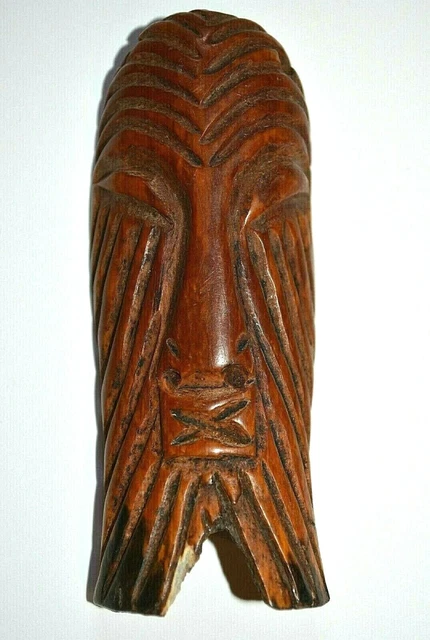 Rare Antique African Songye Tribe Hand Carved Cow Bone Mask Pendant Congo Africa