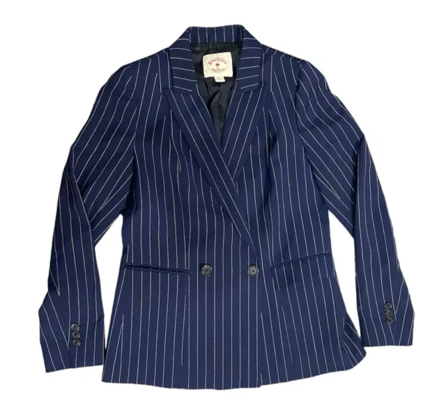 Brooks Brothers Blazer Women’s Sz 8 Navy Blue Pinstripe 2 Button Jacket Office