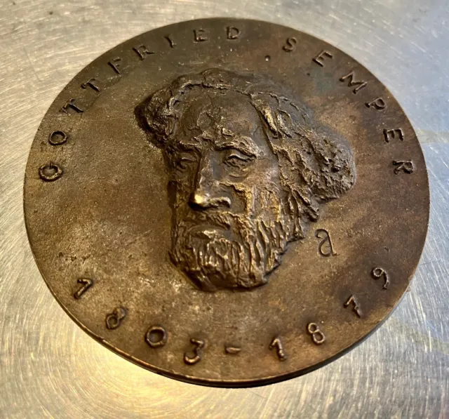 Orig. alte Bronzeplakette Medaille Gottfried Semper ca. 8cm  1803-1879 DRESDEN 2