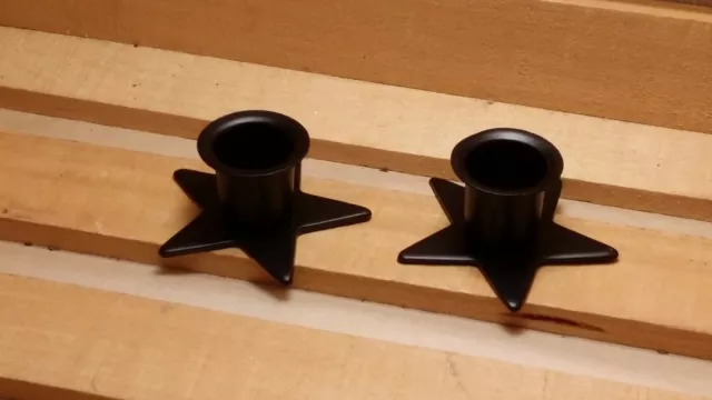 Black Star Taper Candle Holder, 2.5" Star, Set of 2 Holders, Primitive, Metal