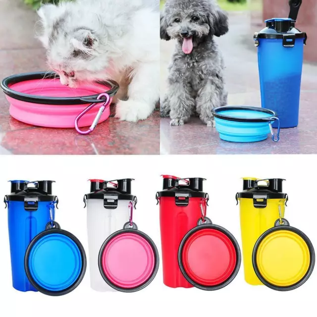 2 in 1 Puppy Dog Cat Pet Water Bottle Cup+Bowl Portable Feeder Outdoor Travel