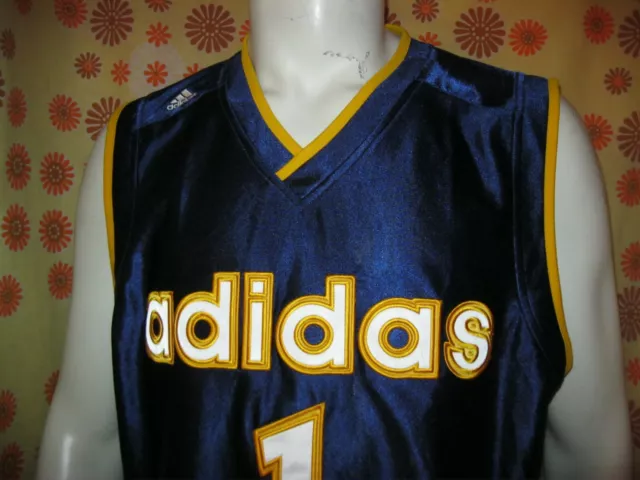 Vintage 90s Ancien MAILLOT ADIDAS #1 BASKETBALL BLEU et JAUNE TXL Basket NBA