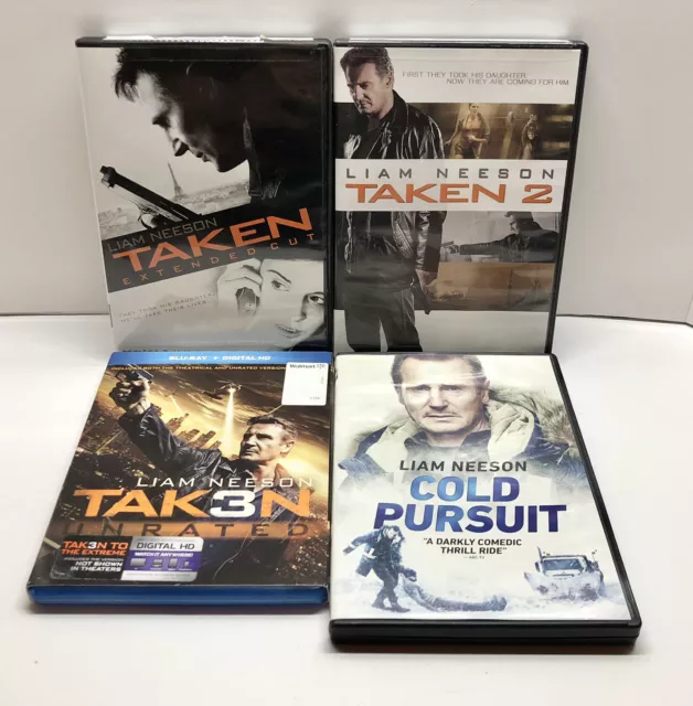 Taken, Taken 2, Taken 3 (Blu-ray), Cold Pursuit (4 DVD LOT) Liam Neeson - READ