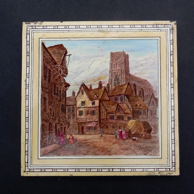 Antique Victorian MINTONS Scarce Architectural Tile RODEZ CATHEDRAL France c1875