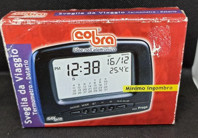 Small Travel Alarm Clock Date And Thermometer New Made Italy Cobra