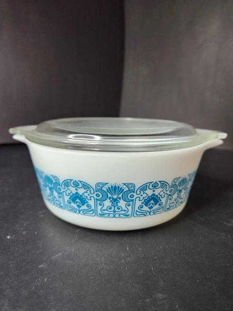 VINTAGE PYREX BLUE Horizon Lidded Bowl MCM 1960s 1970s Psychedelic Era ...