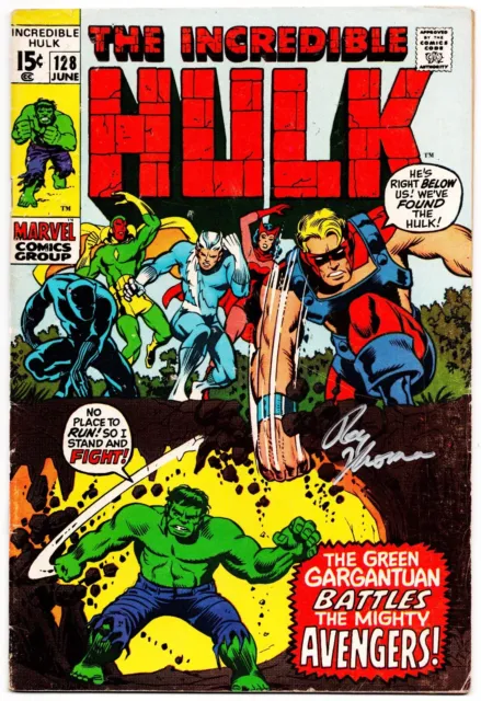 Incredible Hulk #128 GD Signed w/COA Roy Thomas 1970 Marvel Comics