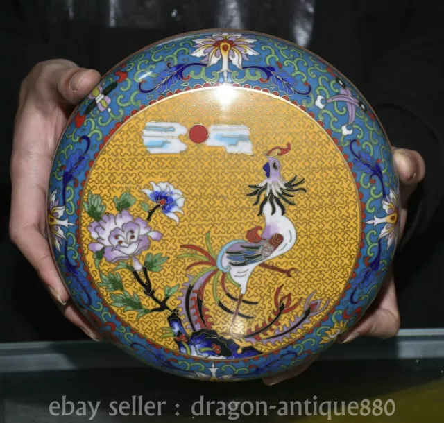 7.6" ancient Chinese Cloisonne Enamel Zodiac Rooster Cock jewellery jewelry Box