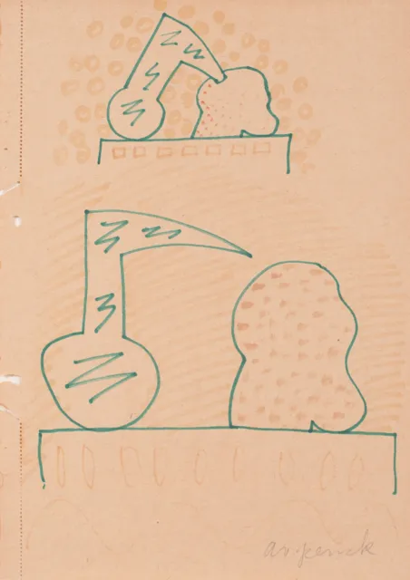 A. R. Penck, Farbige Handzeichnung, signiert