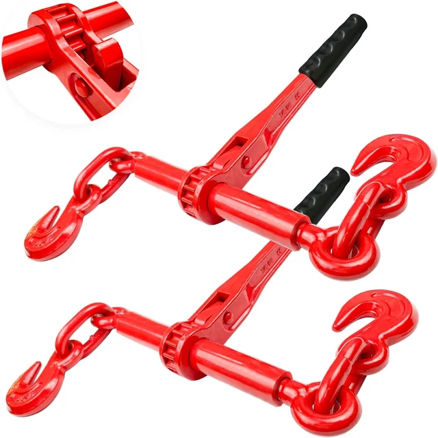 Ratchet Chain Binders 3/8'' - 1/2‘’ | 2 Pack Load Binder with 2 Grab Hooks | Tie