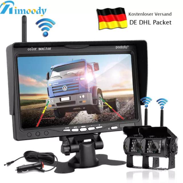 2 x Funk Kabellos Rückseiten Kamera Mit 7" LCD Monitor Rückfahrkamera Bus LKW