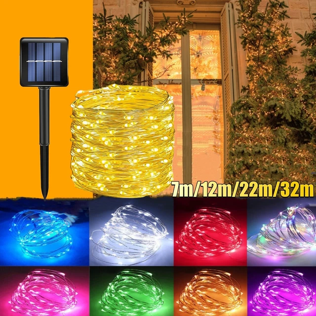 8 Colors LED Solar String Lights Waterproof Copper Wire Fairy Outdoor Garden