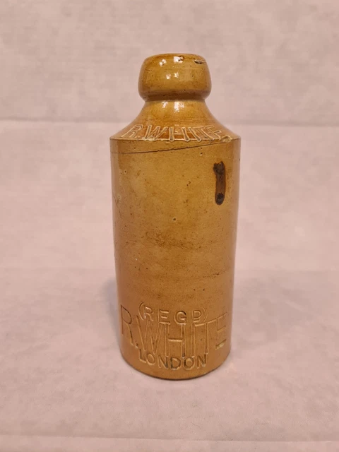 Vintage R White Stoneware Bottle