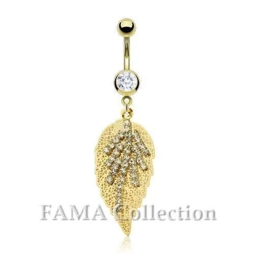 FAMA Multi Gem Stems on a Golden Leaf Dangle 14kt Gold Plated Navel Belly Ring
