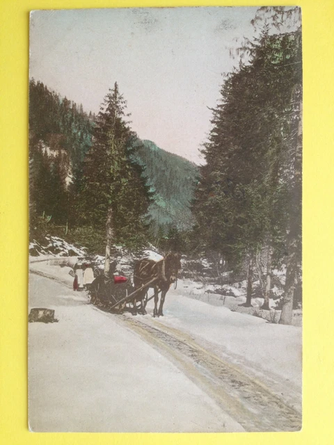 cpa Paysage de Montagne NEIGE ATTELAGE CHEVAL LUGE cachet Tribunal de Commerce