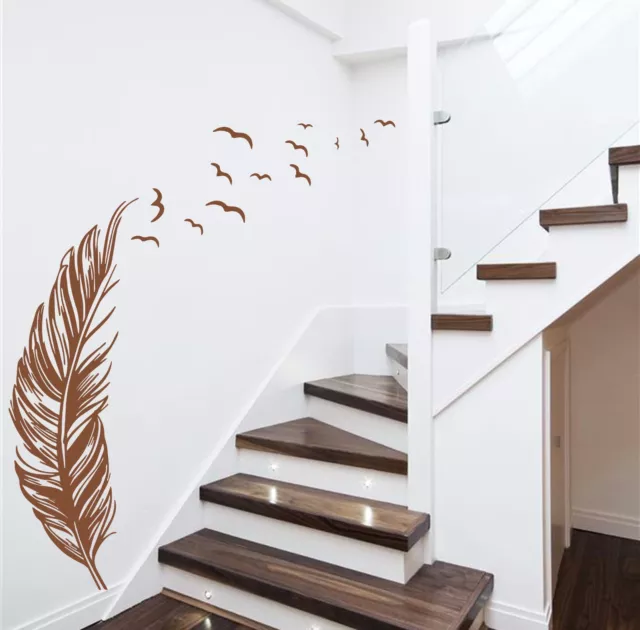Large Feather Art Vinyl Wall Sticker, DIY Home Decor Wall Decal HIGH QUALITY