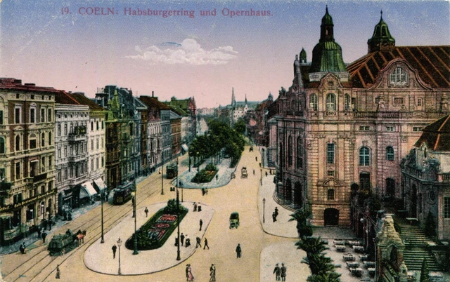 AK Köln 1916 Habsburgerring Opernhaus Straßenbahnen Kutsche Passanten - Feldpost