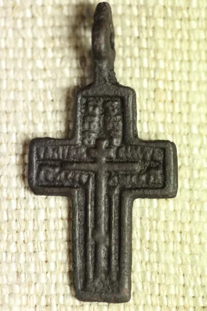 Ancient Antique 18-19th century Russian Orthodox bronze Icon Pendant Cross D1303