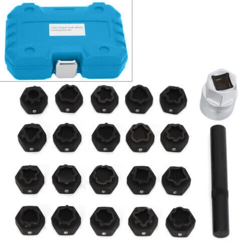 22pc Wheel Locking Key Set Wheel Rim Lug Nut Master Removal Tool Anti-theft Kit
