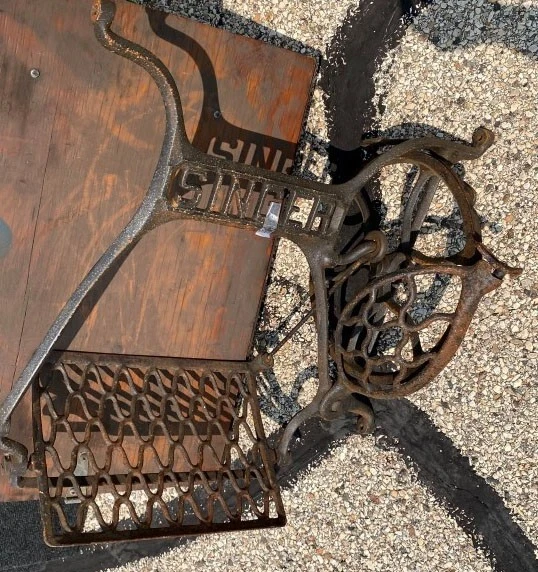 Antique Singer Treadle Sewing Machine Cast Iron Base-Pedal ,Wheel, Guard No Legs