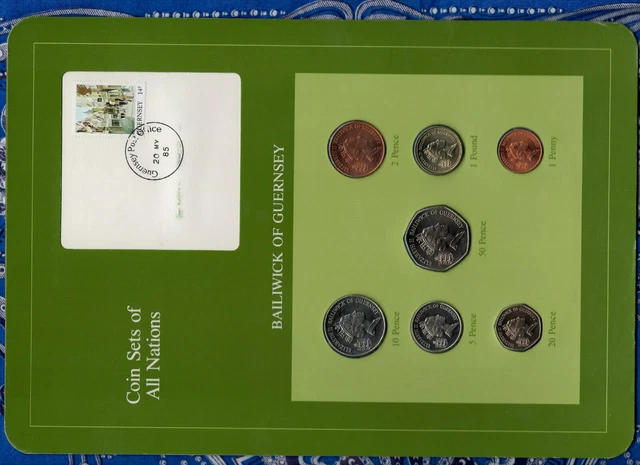 Coin Sets of All Nations Guernsey w/card 1985 UNC £1, 1,2,5, 10, 20, 50 Pence