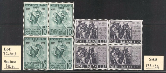 TC_1011. TRIESTE. Blocks of 1951 "CENSIMENTO POPOLAZIOE & INDUSTRIALE" set. MNH.