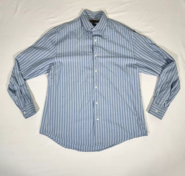 Perry Ellis Button Up Shirt Adult Large Blue Stripe Long Sleeve Men's