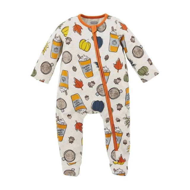 Mud Pie Kids Pumpkin Spice Coffee Latte Fall Leaves Print Baby Sleeper Set