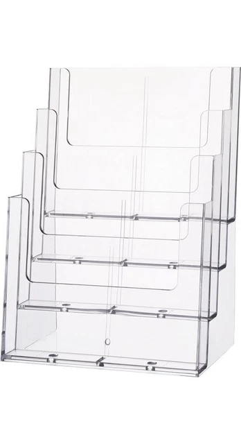 Porte-brochures De Table Helit H2352002 - 4 Compartiments Format C6, En Acrylique Transparent - Pour Accueil, Helpdesk