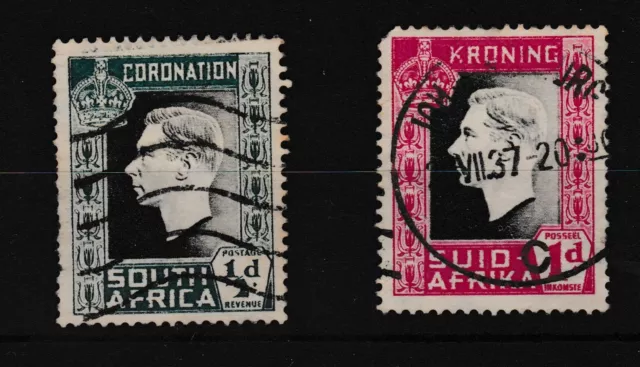 South Africa - George VI, Coronation - 2 used stamps 1937