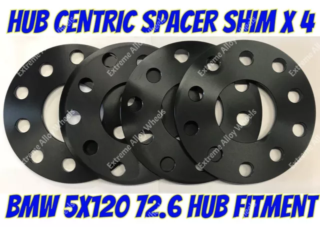 Alloy Wheel Spacers 5mm x 4 Bmw F32 F33 F36 Black Cruize 5x120 72.6