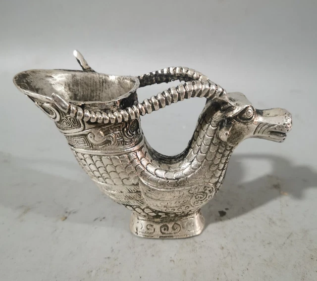 5″ Collect china old tibet silver copper carved sheep goat head statue cup