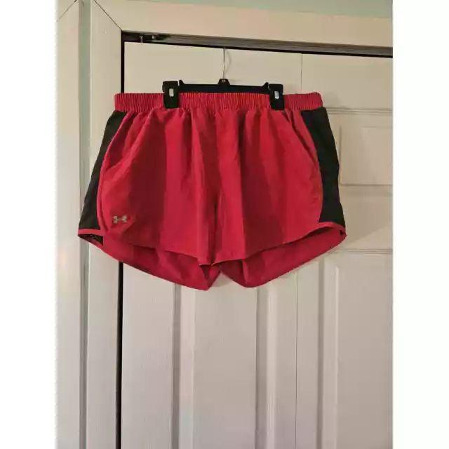 Under Armour Womens Heatgear Lined Running Shorts Sz XL pink gray