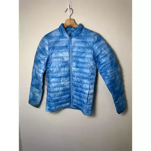 Land's End Girl's Sz M 10/12 Blue Tie Dye Winter Puffer Coat Jacket FLAW