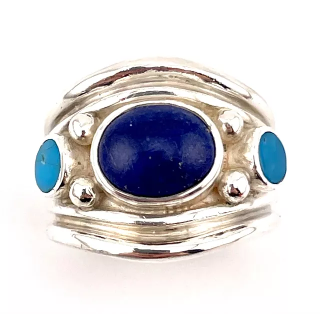 massiver Silberring mit Lapis Lazuli und Türkis Ringweite 55 2