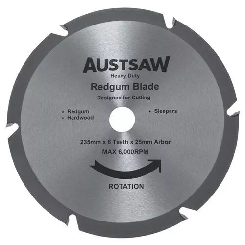 Austsaw Redgum Sleeper Blade 235mm (9 1/4") x 25mm Bore 6 Teeth