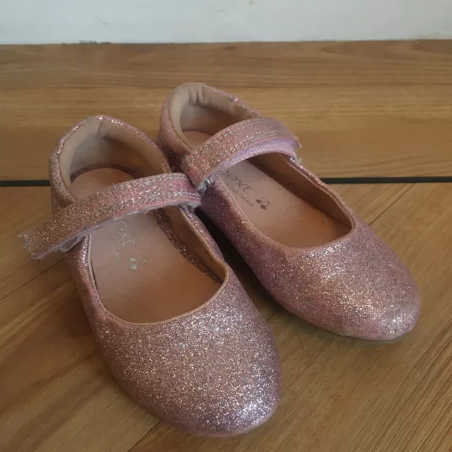 Girls Next Pink Glitter Party Bridesmaid Shoes Size 8 F Uk Hook Loop Fastening