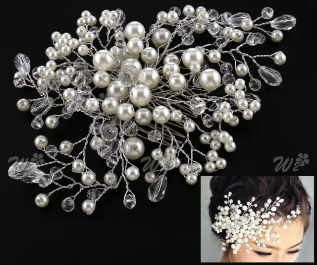 Wedding Hair Comb Silver Crystal Diamante Pearl Women Retro Hair Comb Clip