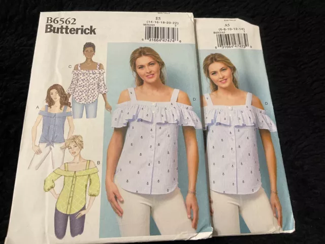 Butterick Pattern B6562 Ms Fitted Button Front Tops w/Shaped Hemline~Sleeve Opts