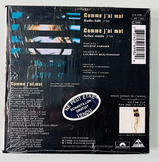 MYLÈNE FARMER CDS Comme J’Ai Mal Remix Poch. Carton Comme Neuf