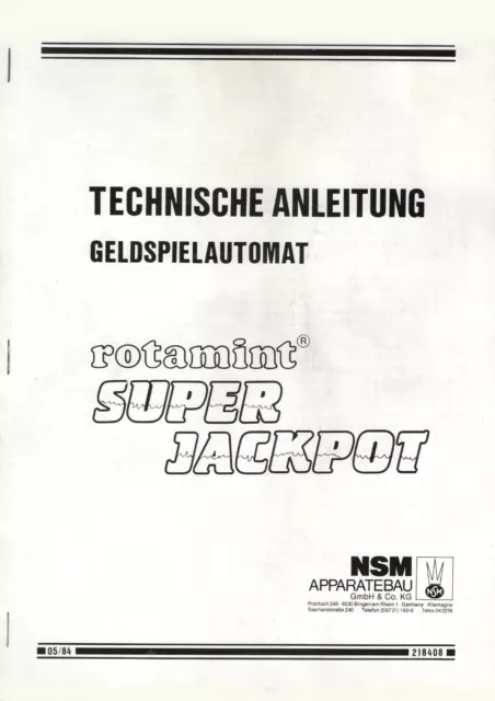 Rotamint SUPER JACKPOT NSM Löwen Geldspielautomat 1984 Handbuch mit Schaltplänen