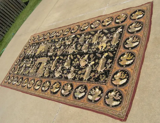 Vintage Monumental Burmese Kalaga Tapestry From Appleton Museum of Art 61x126 " 3