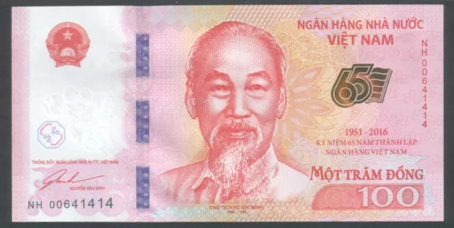 Vietnam, 100 dong, 2016 P-125, UNC Commemorative, 65th Anniversary  Banknote