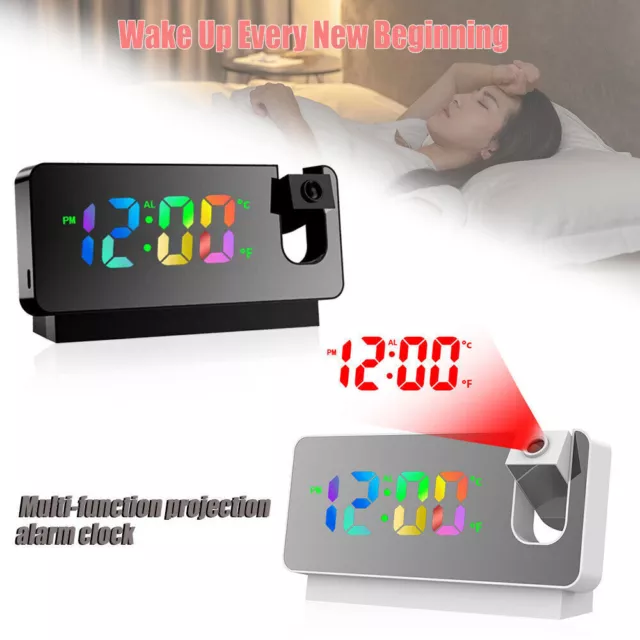 LED Wecker Digital Alarmwecker mit Projektion Temperatur USB Tischuhr Snooze Neu