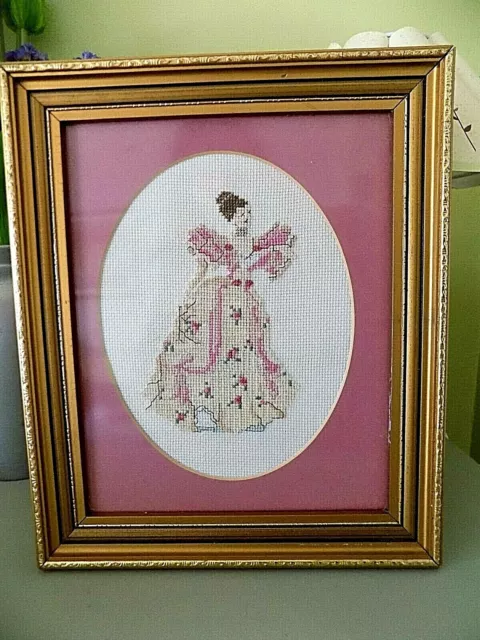 Impresionante Cuadro de Crinolina Vintage Cosido a Mano Crinolina Dama 12 x 10 in