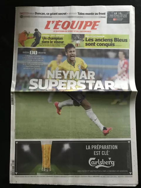 L'Equipe Journal 13/06/2014; Brésil-Croatie 3-1 Neymar/ Tim Duncan/ 24 H du Mans