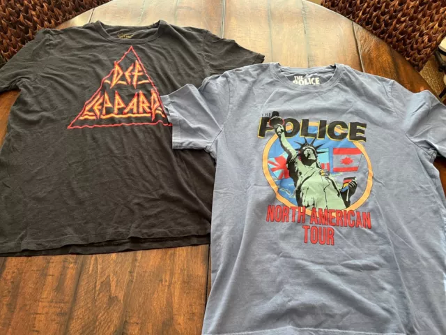 LOT X 2 LUCKY BRAND T Shirts Men L LARGE The Police 1983 Tour & Def Leppard USED