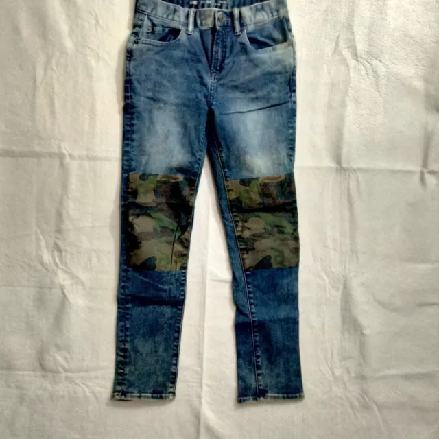 Gap Kids 1969 Jeans Size 10 Regular Slim Blue Camouflage Knee Patch Stretchy