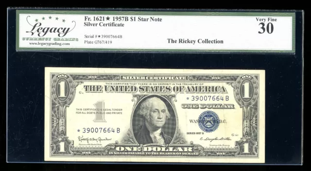 DBR $1 1957-B Silver STAR *B Block Fr. 1621* Legacy 30 Serial *39007664B
