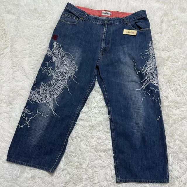 Mens Jeans Japanese Pattern Embroidery Denim Pants Dragon Carp Koi